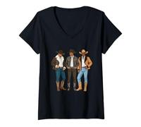 Donna Cowboys Neri - Melanin Cowboy Western Rodeo Rancher Maglietta con Collo a V