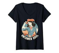 Donna Cowgirl. Anima Selvaggia. Selvaggio per Natura. Maglietta con Collo a V