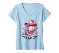 Donna Cowgirl Disco Outfit Rodeo Bachelorette Party Let's Go Girls Maglietta con Collo a V