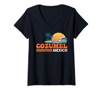 Donna Cozumel Messico Vintage Sunset Island Maglietta con Collo a V