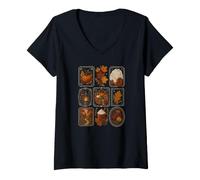 Donna Cozy Autumn Fall Harvest Vintage Collage Cute Fall Maglietta con Collo a V