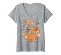 Donna Cozy Chapters Only Reading Deer Autumn Book Lover Maglietta con Collo a V