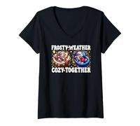Donna Cozy Christmas Vibes Graphic for Kitten Mom Cute Winter Cat Maglietta con Collo a V