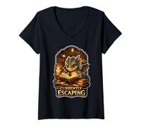 Donna Cozy Dragon Reader Fantasy Core Attualmente in Fuga Maglietta con Collo a V