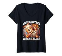 Donna Cozy Fall Labrador Graphic for Women Men Kids Autumn Sleep Maglietta con Collo a V
