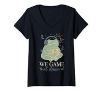 Donna Cozy Frog Gamer Controller per Cuffie We Game at Dawn Maglietta con Collo a V