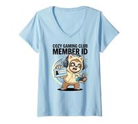 Donna Cozy Gaming Club Member ID Bradipo Orecchio di Gatto Maglietta con Collo a V