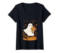 Donna Cozy Season Ghosts Autunno Foglie G Maglietta con Collo a V
