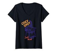 Donna Cozy Spot Just Mine Cat Appassionato Design Maglietta con Collo a V