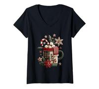 Donna Cozy Winter Tazza Candy Cane Festive Delight Maglietta con Collo a V