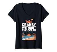 Donna Crabby Without The Ocean Funny Beach Vacation Crab Maglietta con Collo a V