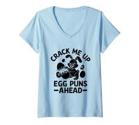 Donna Crack Me Up Egg Puns Ahead Easter Day Egg Chocolate Caccia Maglietta con Collo a V