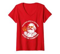 Donna Crack Open A Cold One with The Comrades T-Shirt - Karl Marx Maglietta con Collo a V