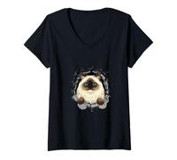 Donna Cracked Wall Himalayan Cat Maglietta con Collo a V