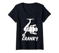 Donna Crankbait Fishing Lure - Cranky Fisherman Tee Maglietta con Collo a V