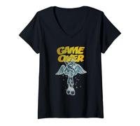 Donna Crash Bandicoot Game Over Angel Vintage Video Game Maglietta con Collo a V