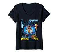 Donna Crash Bandicoot Gamer Grid Collage Classic Video Game Maglietta con Collo a V