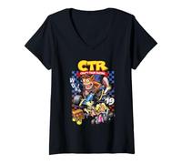 Donna Crash Bandicoot Team Racing Checkerboard Collage Video Game Maglietta con Collo a V
