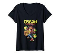 Donna Crash Bandicoot Vintage Distressed Fruit Crate Video Game Maglietta con Collo a V
