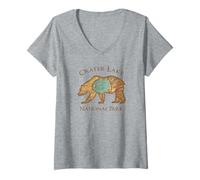 Donna Crater Lake National Park Grizzly Bear - Mappa aerea vintage Maglietta con Collo a V