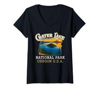 Donna Crater Lake National Park Vintage Oregon Traveling Lover Maglietta con Collo a V