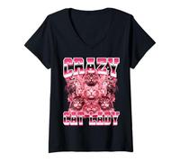 Donna Crazy Cat Lady Funny Anni '90 Bootleg Style Maglietta con Collo a V