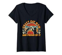 Donna Crazy Cat Mom And Proud of It Cat Mama Retro Festa della Mamma Maglietta con Collo a V