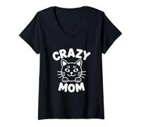 Donna Crazy Cat Mom Maglietta con Collo a V