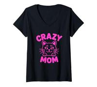 Donna Crazy Cat Mom Maglietta con Collo a V