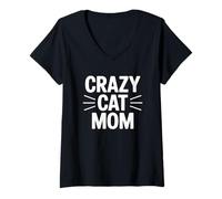 Donna Crazy Cat Mom Maglietta con Collo a V