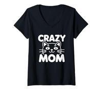 Donna Crazy Cat Mom Maglietta con Collo a V