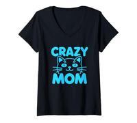 Donna Crazy Cat Mom Maglietta con Collo a V