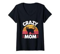 Donna Crazy Cat Mom Maglietta con Collo a V