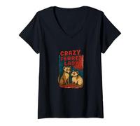 Donna Crazy Ferret Signora Divertente Proprietario Animale Umorismo Maglietta con Collo a V