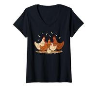 Donna Crazy Hen Family Funny Chicken Retro Vintage Art Maglietta con Collo a V