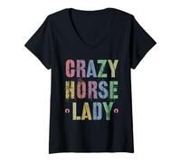 Donna Crazy Horse Lady Retro Country Crew Horseback My Equestrian Maglietta con Collo a V