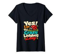 Donna Crazy Ladybug Lady Gardener Insetto Umorismo Maglietta con Collo a V