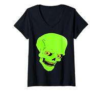 Donna Crazy Neon Evil Skull Spaventoso Maglietta con Collo a V