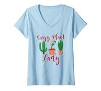 Donna Crazy Plant Lady Cactus Aloe Vera Flower Pot Per Giardinieri Maglietta con Collo a V