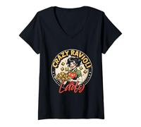 Donna Crazy Ravioli Lady Maglietta con Collo a V