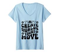 Donna Creare mondi che muovono Animazione Disegna Sketch Animate Maglietta con Collo a V