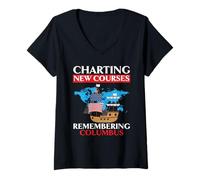 Donna Creare Nuovi corsi in ricordo del Columbus Day Maglietta con Collo a V