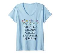 Donna Created Chosen Called Daughter of King Bible Verse Christian Maglietta con Collo a V