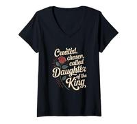 Donna Created Chosen Called Daughter of King Christian Jesus God Maglietta con Collo a V