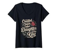Donna Created Chosen Called Daughter of King Christian Jesus God Maglietta con Collo a V