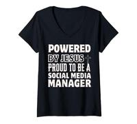 Donna Creato da Jesus Orgoglioso di Essere Christian Social Media Manager Maglietta con Collo a V