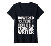 Donna Creato da Jesus Orgoglioso di Essere Uno scrittore Tecnico Christian Maglietta con Collo a V