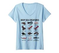 Donna Creature del Mare Profondo - Scienza delle Specie oceaniche abissali Maglietta con Collo a V