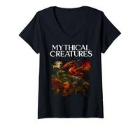 Donna Creature mitiche Drago Vintage Dark Fantasy Cultura Fan Maglietta con Collo a V