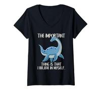 Donna Credi in Me Stesso Nessie Loch Ness Mostro Umorismo criptidico Maglietta con Collo a V